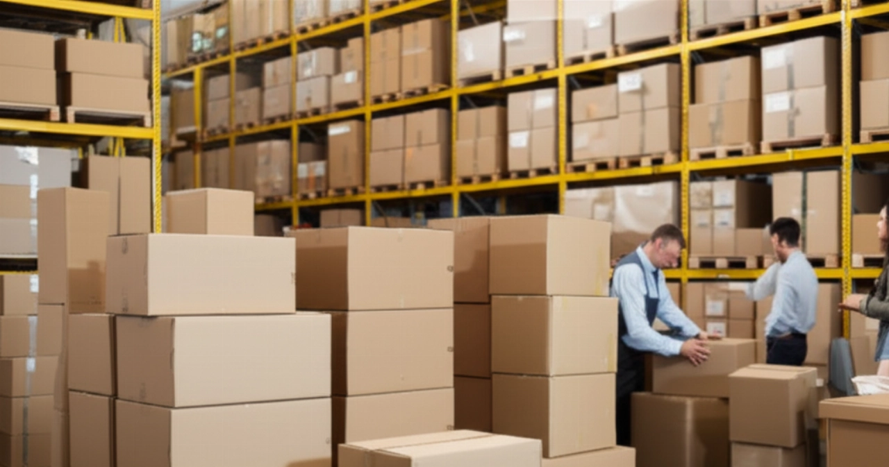 Ampia selezione di scatoloni per trasloco puliti e impilati in un negozio di ferramenta o di forniture per traslochi.