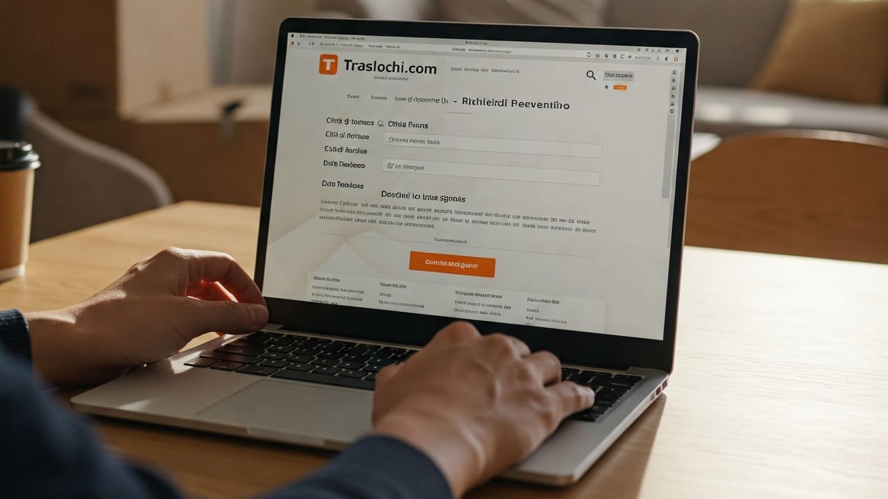 Richiesta di preventivo online per un trasloco su Traslochi.com. Schermata del sito web con modulo di richiesta.