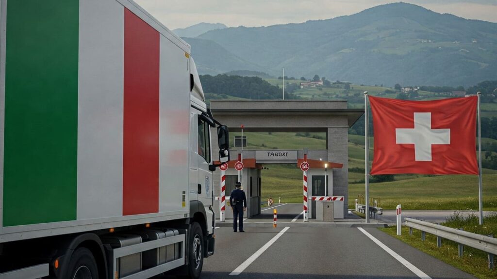 Camion di traslochi che attraversa un confine tra Svizzera e Italia